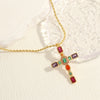 Wholesale Microinlaid Colorful Zirconium Cross Necklace In Niche Ins Style Light Luxury Gold Plated Made Of Copper With Cable Chain For Women