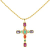 Wholesale Microinlaid Colorful Zirconium Cross Necklace In Niche Ins Style Light Luxury Gold Plated Made Of Copper With Cable Chain For Women