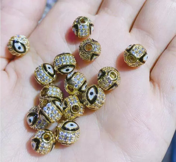 Wholesale Microinlaid Colorpreserving Copper Beads With Devil's Eye Design And Oil Dripping 14K Goldcoated