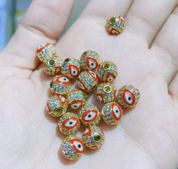 Wholesale Microinlaid Colorpreserving Copper Beads With Devil's Eye Design And Oil Dripping 14K Goldcoated
