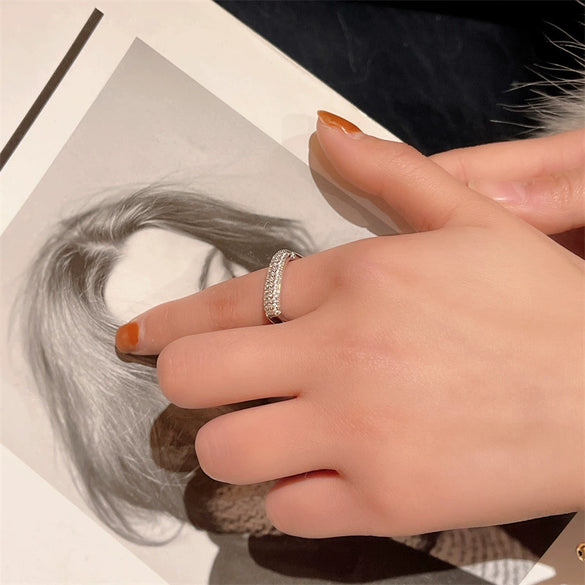 Wholesale Microinlaid Square Geometric Open Ring Jewelry In Light Luxury Design Sense For Women Made Of Copper With Micropaved Treatment
