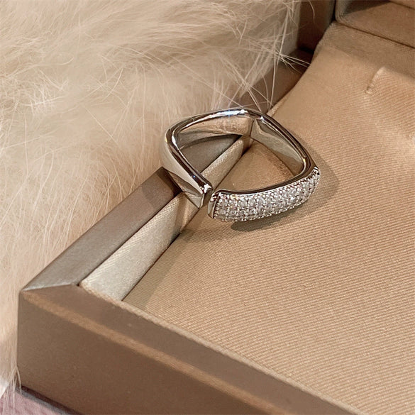 Wholesale Microinlaid Square Geometric Open Ring Jewelry In Light Luxury Design Sense For Women Made Of Copper With Micropaved Treatment