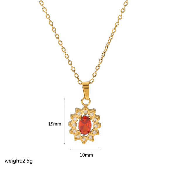 Wholesale Microinlaid Zircon And Ruby Necklace Stainless Steel And Titanium Steel With Geometric Style Electroplating For Women
