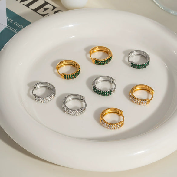 Wholesale Micropaved Zircon Cshaped Stainless Steel Earrings For Women Pvd Vacuum Real Gold Electroplated Geometric Style