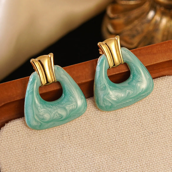 Wholesale Midcentury Style Simple Dopamine Color Geometric Trapezoid Hollow Stamped Stainless Steel Earrings Unisex Jewelry
