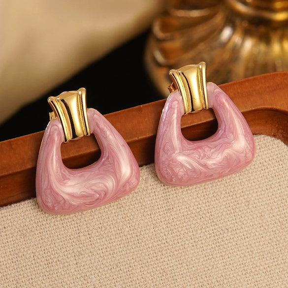 Wholesale Midcentury Style Simple Dopamine Color Geometric Trapezoid Hollow Stamped Stainless Steel Earrings Unisex Jewelry