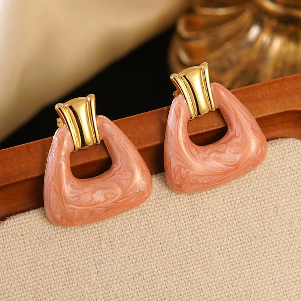 Wholesale Midcentury Style Simple Dopamine Color Geometric Trapezoid Hollow Stamped Stainless Steel Earrings Unisex Jewelry