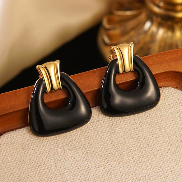 Wholesale Midcentury Style Simple Dopamine Color Geometric Trapezoid Hollow Stamped Stainless Steel Earrings Unisex Jewelry