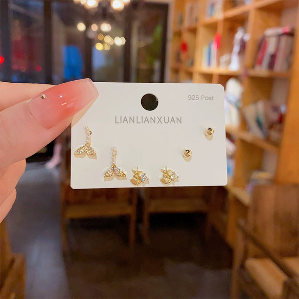 Wholesale Mini Compact Exquisite Women's Earrings Copper Needle Lovely Style With Letters Numbers Text Microinlay