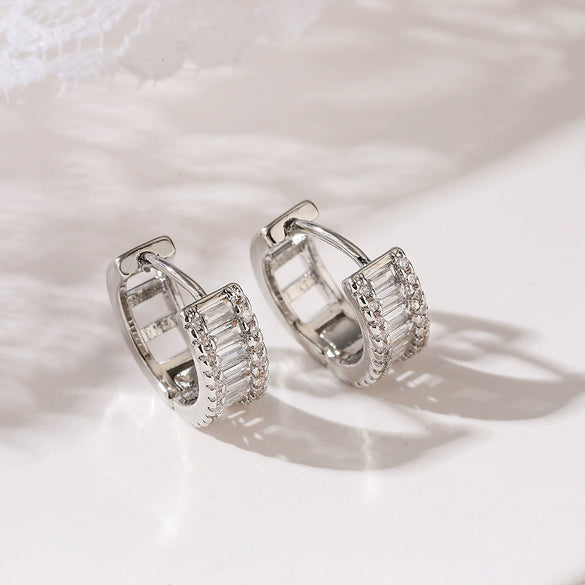 Wholesale Mini Exquisite Copper Plated Real Gold Zircon Geometric Style Micropaved Women's Earrings