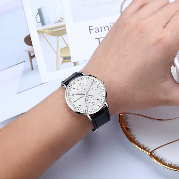 Wholesale Mini Focus Luminous Waterproof Business Men's Watch With Round Dial Genuine Leather Strap Alloy Case Mineral Reinforced Glass Mirror And Stainless Steel Buckle