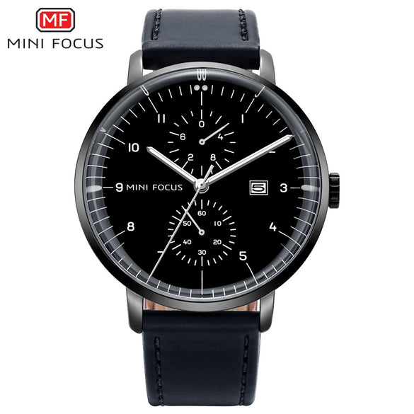 Wholesale Mini Focus Luminous Waterproof Business Men's Watch With Round Dial Genuine Leather Strap Alloy Case Mineral Reinforced Glass Mirror And Stainless Steel Buckle