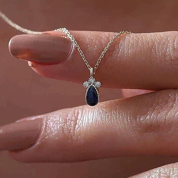 Wholesale Mini Necklace Copper Ochain With Mixed Gem Inlay Heart Pendant Sapphire Blue For Women
