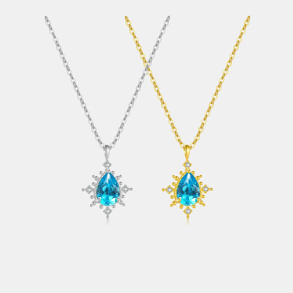 Wholesale Mini Pendant Clavicle Chain Necklace S925 Sterling Silver 18K Gold Plated With Sky Blue Zircon