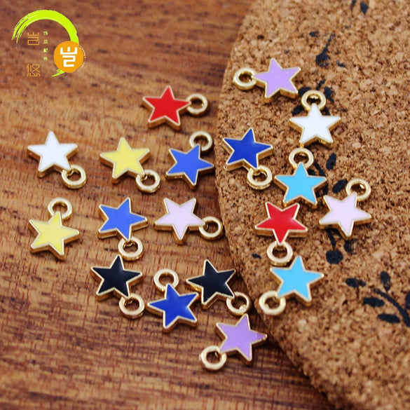Wholesale Mini Small Star Jewelry Accessories Alloy Dripping Oil Hair Accessories Earrings Necklace Pendant Diy Material