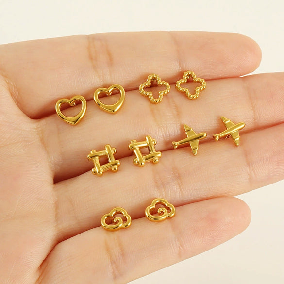 Wholesale Mini 316L Stainless Steel 18K Gold Plated Geometric Earrings For Women