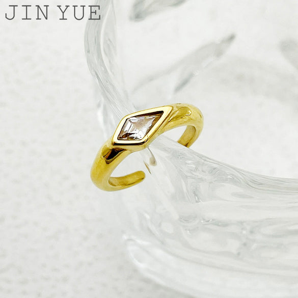 Wholesale Minimalist Allmatch Geometric Stainless Steel Vacuum Plated Real Gold Open Ring For Women