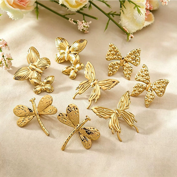 Wholesale Minimalist Animal Stamped Stainless Steel Earrings For Women Dragonfly And Butterfly Design