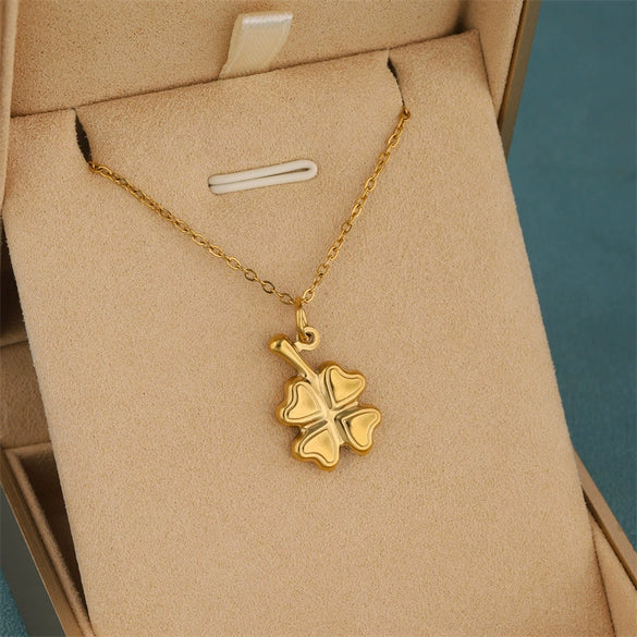 Wholesale Minimalist Asymmetrical Geometric Four Leaf Clover Pattern 18K Gold Electroplated Stainless Steel Pendant Cross Chain Necklace For Women