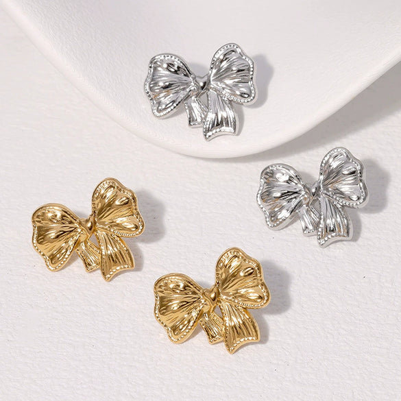 Wholesale Minimalist Bow Tie Electroplated Stainless Steel Earrings For Women