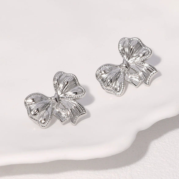 Wholesale Minimalist Bow Tie Electroplated Stainless Steel Earrings For Women