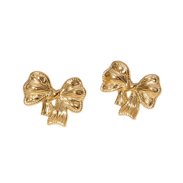 Wholesale Minimalist Bow Tie Electroplated Stainless Steel Earrings For Women