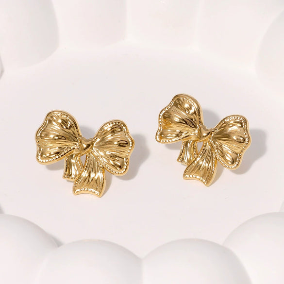 Wholesale Minimalist Bow Tie Electroplated Stainless Steel Earrings For Women