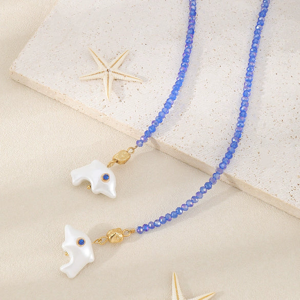 Wholesale Minimalist Ceramic Crystal Copper Ushaped Dolphin Necklace With Electroplating