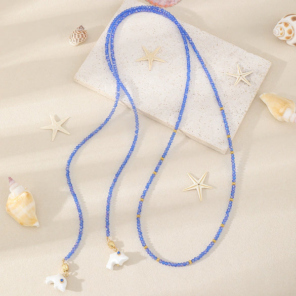 Wholesale Minimalist Ceramic Crystal Copper Ushaped Dolphin Necklace With Electroplating