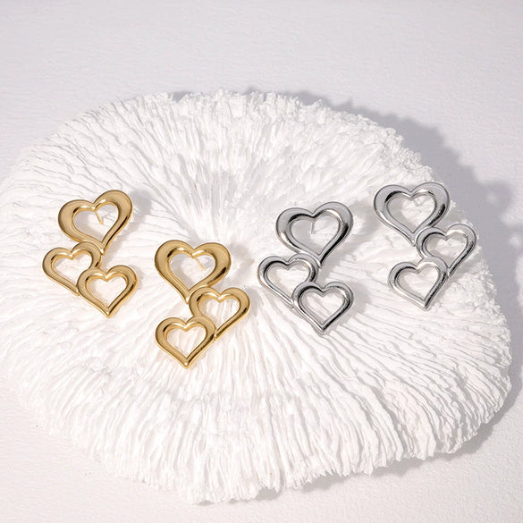 Wholesale Minimalist Cold Style Electroplated Loveshaped Hollow Stainless Steel Earrings For Women