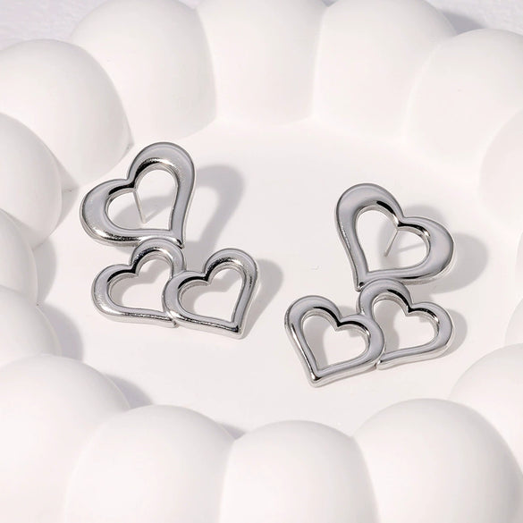 Wholesale Minimalist Cold Style Electroplated Loveshaped Hollow Stainless Steel Earrings For Women