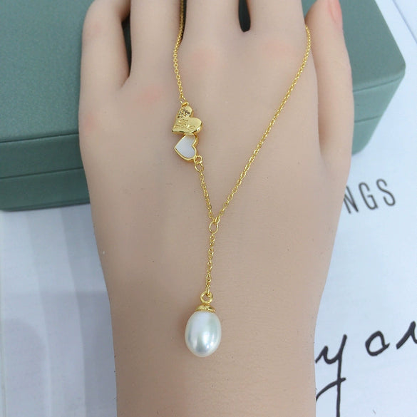 Wholesale Minimalist Copper Freshwater Pearl Pendant Jewelry With Rice And Droplet Shape Pearls