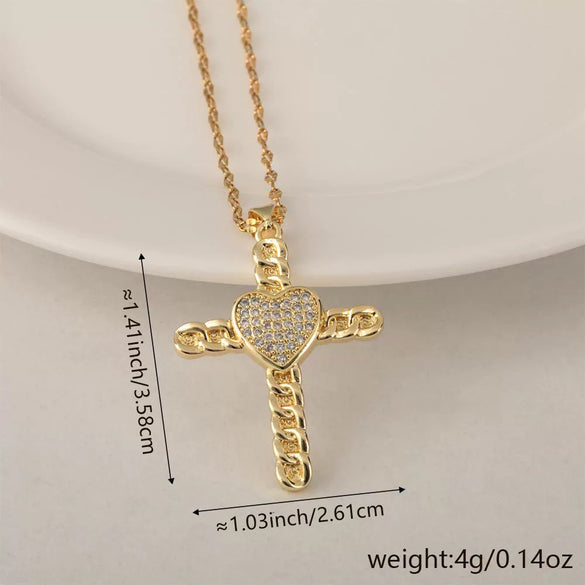 Wholesale Minimalist Copper Pendant Lip Necklace With Micropaved Star And Moon Cross Design