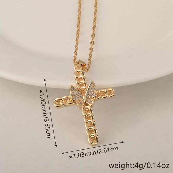 Wholesale Minimalist Copper Pendant Lip Necklace With Micropaved Star And Moon Cross Design