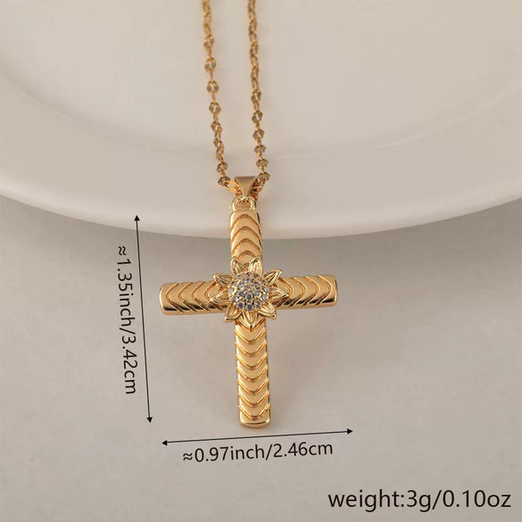 Wholesale Minimalist Copper Pendant Lip Necklace With Micropaved Star And Moon Cross Design