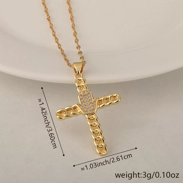 Wholesale Minimalist Copper Pendant Lip Necklace With Micropaved Star And Moon Cross Design
