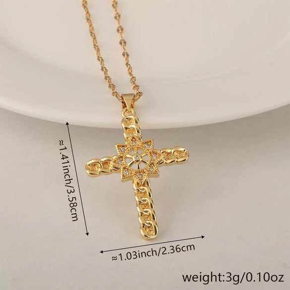 Wholesale Minimalist Copper Pendant Lip Necklace With Micropaved Star And Moon Cross Design