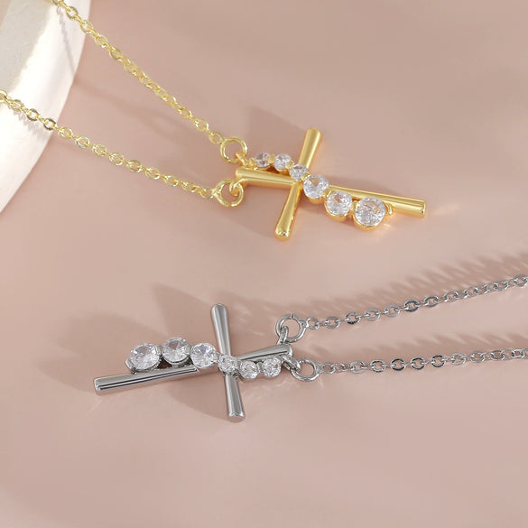 Wholesale Minimalist Cross Necklace For Women With Wrapped Diamond Niche Design Copper Material And Electroplating Processing