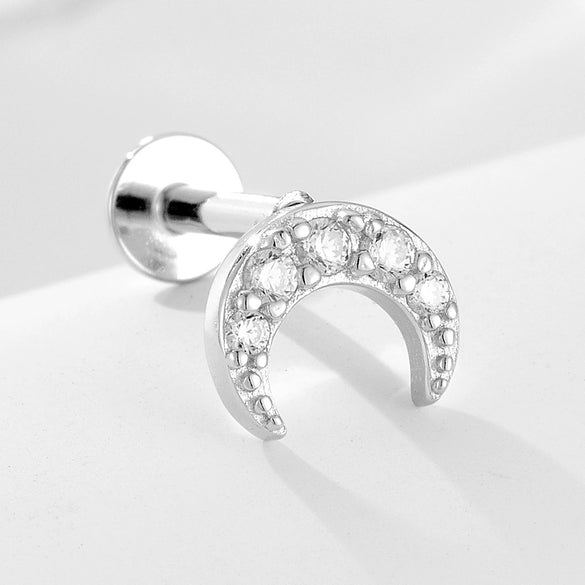 Wholesale Minimalist Diamond S925 Sterling Silver Moon Spiral Piercing Ear Jewelry For Women