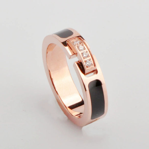 Wholesale Minimalist Drop Shape Titanium Steel Ring Plated Rose Gold For Women With Cnc Micro Diamond
