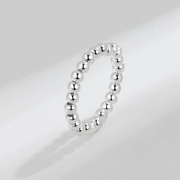 Wholesale Minimalist Elastic Rope Lucky Beads Handmade Beaded Round Geometric S925 Sterling Silver Ring For Women