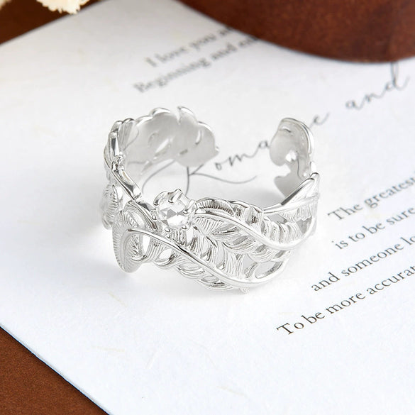 Wholesale Minimalist Feathershaped 925 Silver Ring With Polished Electroplating And Brushed Craft Unisex