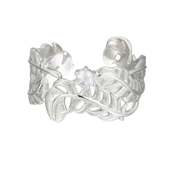 Wholesale Minimalist Feathershaped 925 Silver Ring With Polished Electroplating And Brushed Craft Unisex