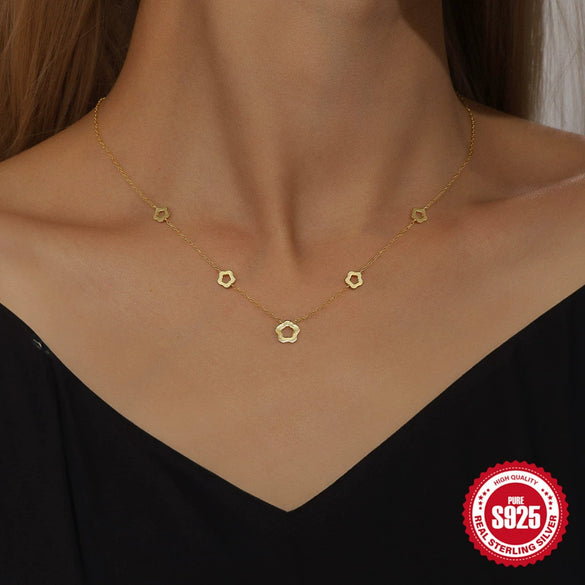 Wholesale Minimalist Fivepetal Flower Stacked Collarbone Necklace 925 Sterling Silver Ochain Electroplated For Women