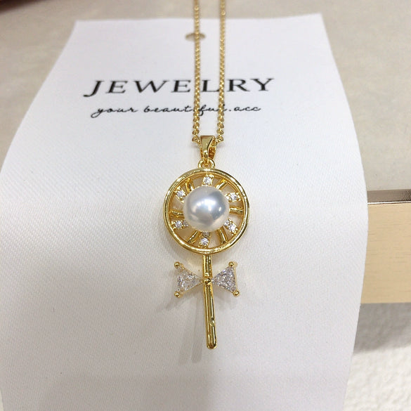 Wholesale Minimalist Freshwater Pearl And Copper Pendant Rotating Lollipop Necklace
