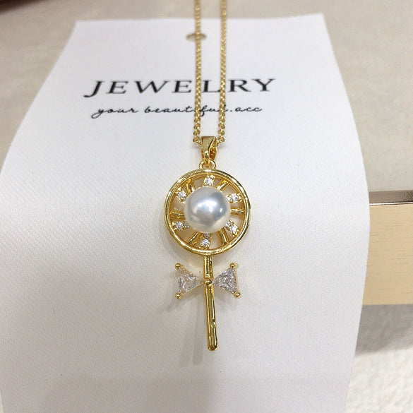 Wholesale Minimalist Freshwater Pearl And Copper Pendant Rotating Lollipop Necklace