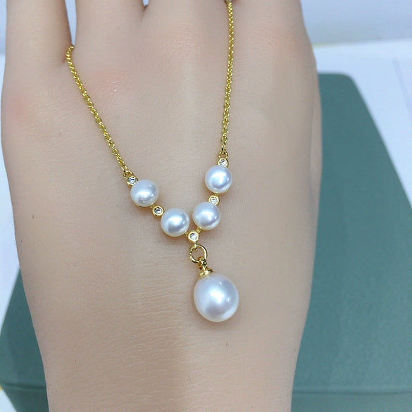Wholesale Minimalist Freshwater Pearl Pendant Jewelry With Copper Accessories And Flat Round Bun Round Pearls