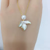 Wholesale Minimalist Freshwater Pearl Pendant Necklace With Frosted Paint Gradient Leaf Design Copper Accessory And Flat Roundbun Round Pearls