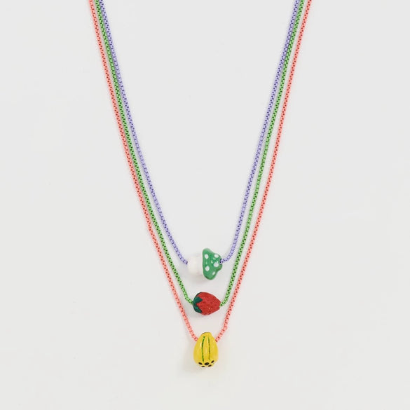 Wholesale Minimalist Fruit Pattern Titanium Steel Necklace With Banana Strawberry Mushroom Pendant And Electroplating Design