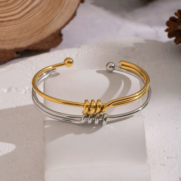 Wholesale Minimalist Geometric Cold Style Twisted Plain Stainless Steel Electroplated Jewelry Ring Bracelet